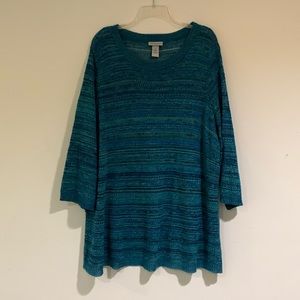 Catherines 3/4 length sleeve Blue/Teal Lightweight Sweater, Size 3X